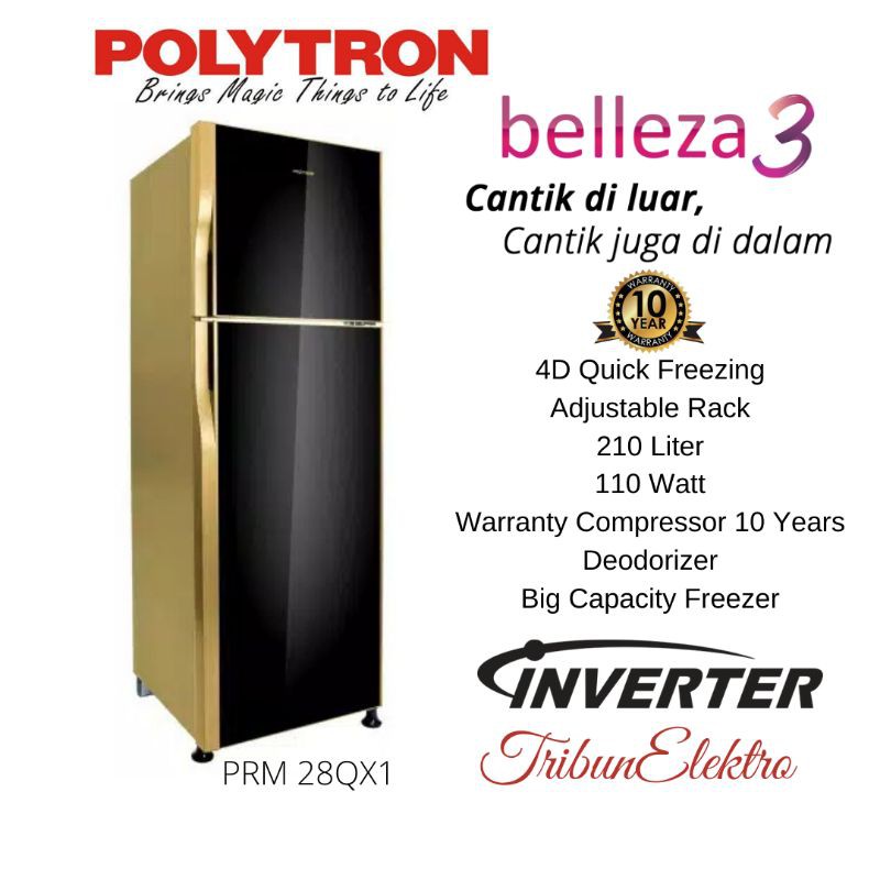 Kulkas 2 Pintu Polytron Belleza 3 Hitam Gold Glossy Prx 28 Qxi Inverter Shopee Indonesia