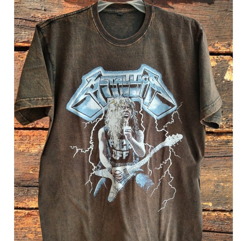 Metallica 80s James Hetfield Vintage Wash tee, Kaos Vintage Wash James Hetfield Metallica 80's