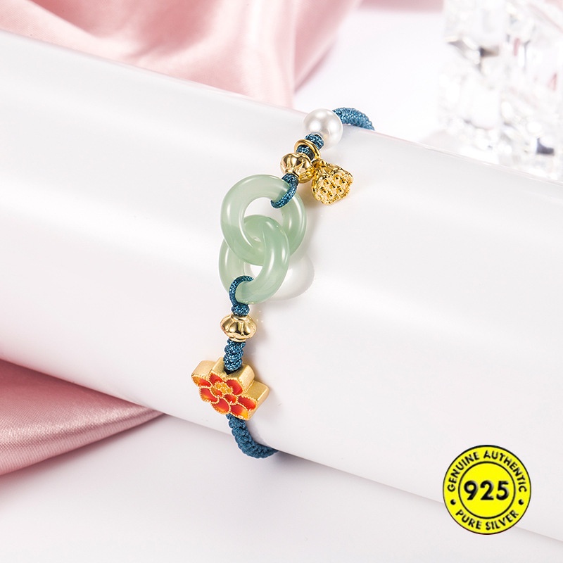 Strap Pembawa Batu Giok Lotus Emas 18K Untuk Wanita