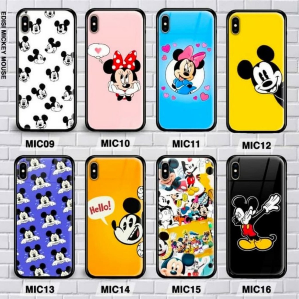 REALME C1 , C2 , C3 , C11 , C12 , C15 PREMIUM CASE GLASS MOTIF MICKEY MOUSE 3