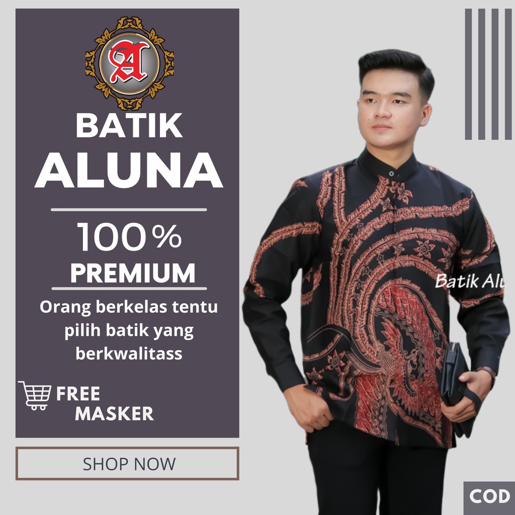 Baju Koko Original Batik Pria Lengan Panjang Modern Elegan Mewah Full Furing Kualitas Premium Batik aluna MBA 008