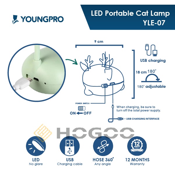 ( GIFT NATAL DAN TAHUN BARU ) LAMPU MEJA BELAJAR LAMPU BACA KARAKTER RUSA BERGARANSI 1 TAHUN - YOUNGPRO YLE-07