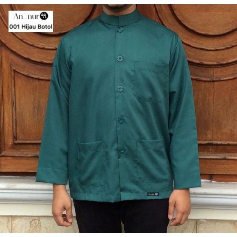 Baju Koko Annur 99 original Hijau botol pria Koko haibah free t-shirt