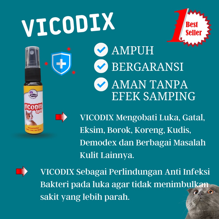 Obat luka kucing VICODIX Spray Jamur demodex gatal eksim koreng borok nanah bolong ampuh