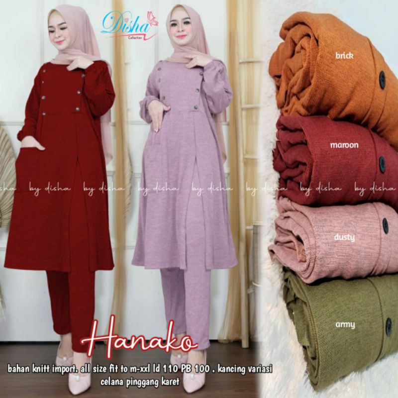 Hanako setelan long tunik dan celana panjang set wanita
