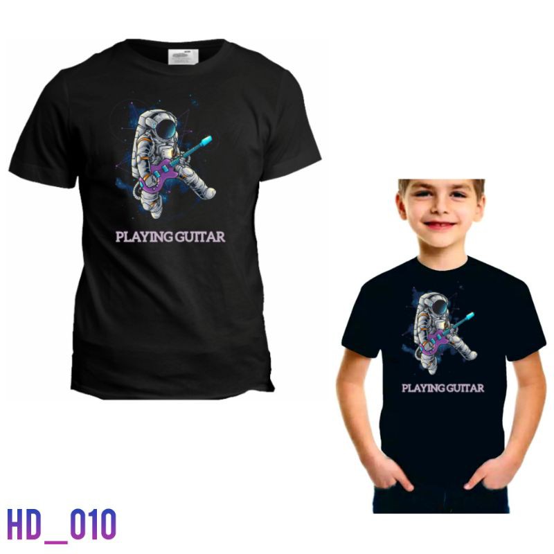 Kaos astronot playing gitar pria Combad 30s dewasa dan anak - Black series