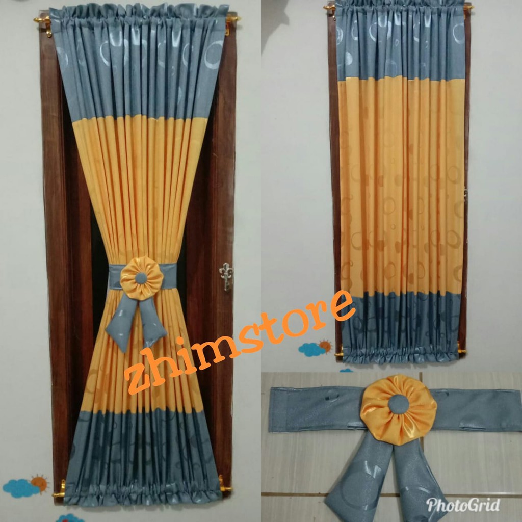 gorden/hordeng /gordyin jendela minimalis gorden ikat kupu kupu  motif polkadot warna abu