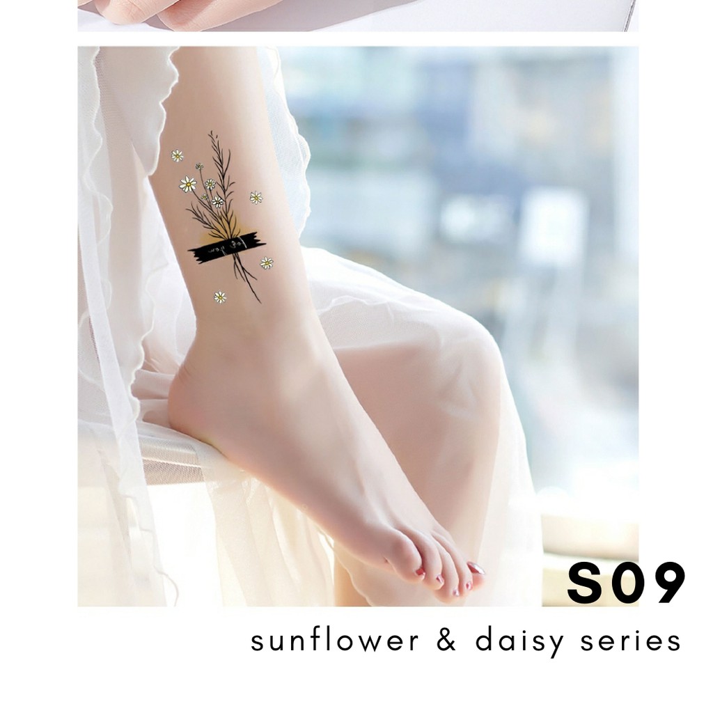 Stiker Tattoo Sunflower &amp; Daisy | Tato Temporer | Waterproof