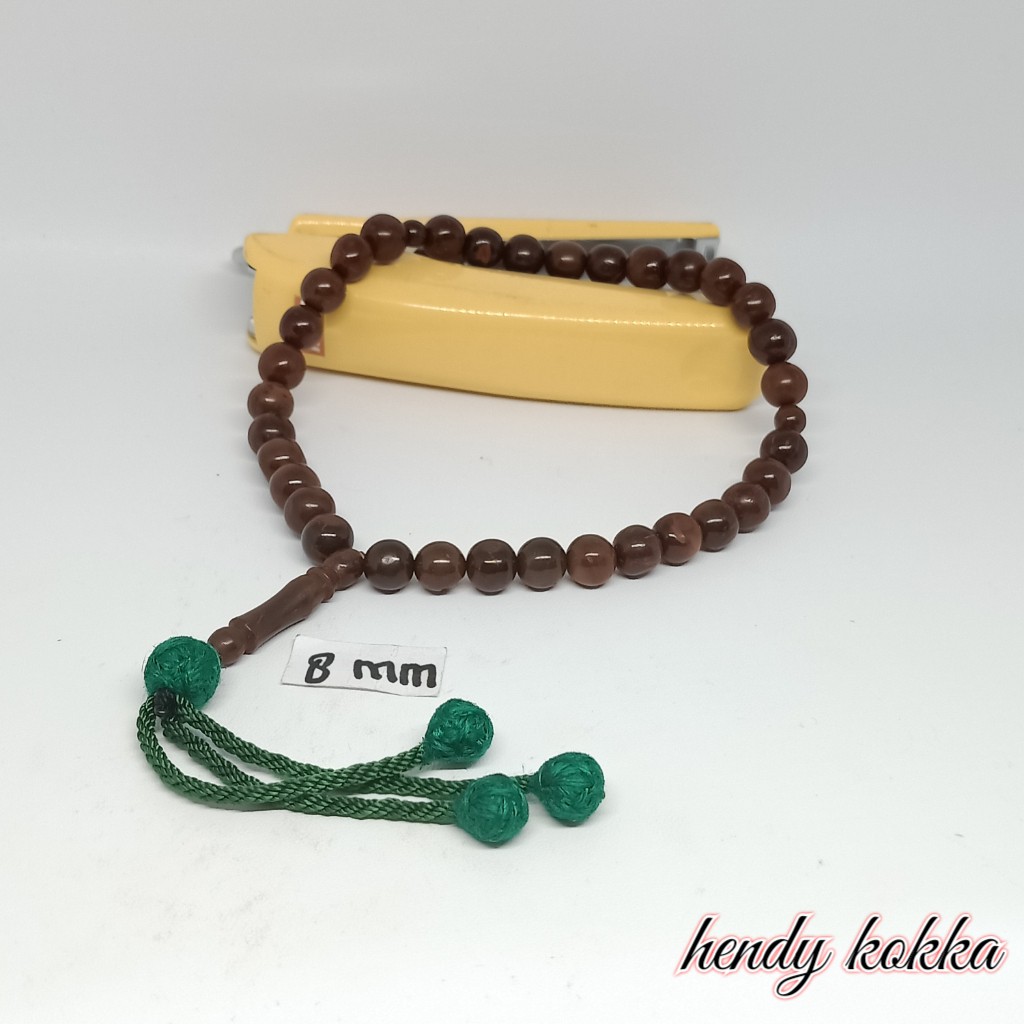 Tasbih kokka kaukah 33 bulat rumbai 8 mm coklat