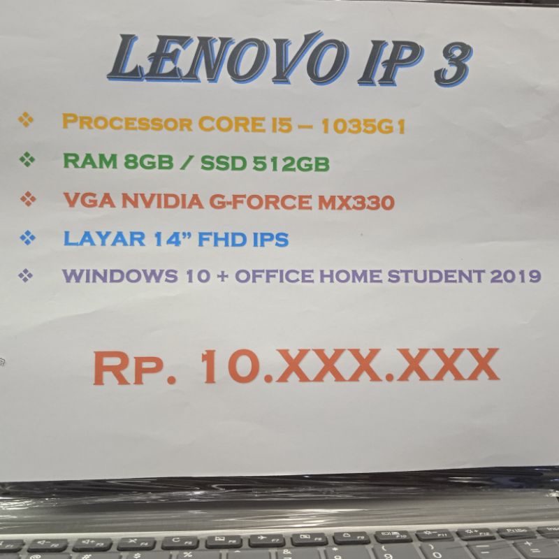 LENOVO IP 3 I5 1035G1 8GB SSD 512GB NVIDIA GEFORCE MX330 2GB