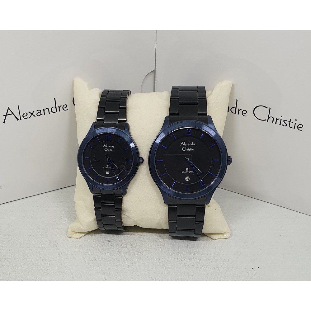 Alexandre Christie Ac8623 Black Blue Jam Tangan Couple (Bisa Beli Satuan) Original