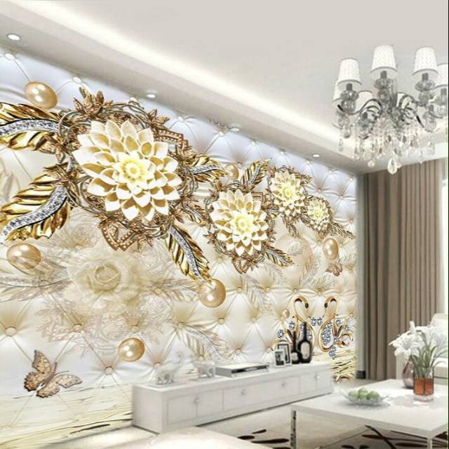 Wallpaper 3d Motif Bunga Gold Shopee Indonesia