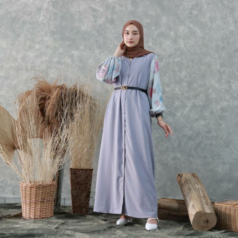 NEW MICHELA MAXI (ld106 pjg136) - Gamis Polos Combin Bunga Dress Busui