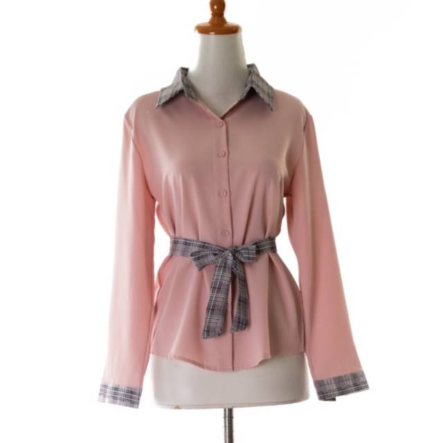 

UQ-437 Pink n Grid Shirt (Tali bisa jd belt atau pita leher)