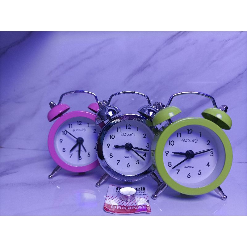 JAM BEKER WEKER ALARAM JAM MEJA GLORY TITIT KECIL 7X5X2CM FREE BATRE BAHAN BESI BISA DI KANTONGI