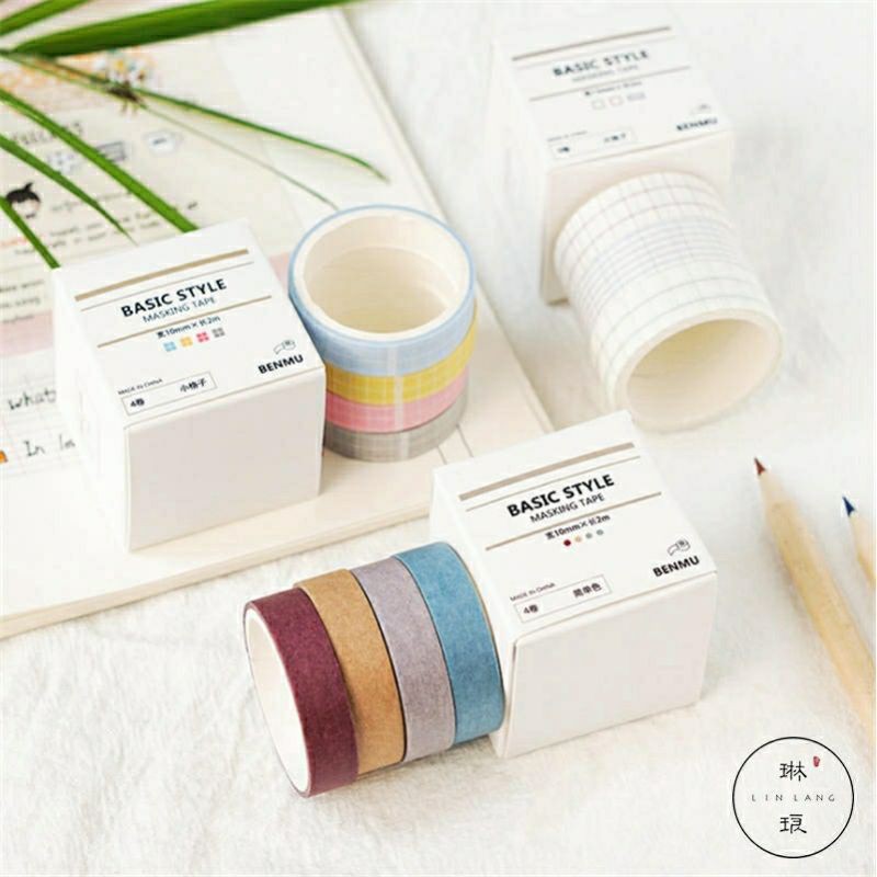 

[LOVATO.CO] 4 Rolls BASIC STYLE Washi Tape Deco Masking Tape Jurnal DIY Scrapbook