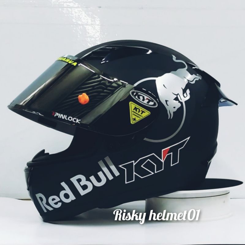 Helm Full face KYT R10 Black Doff Paket Ganteng Red Bull