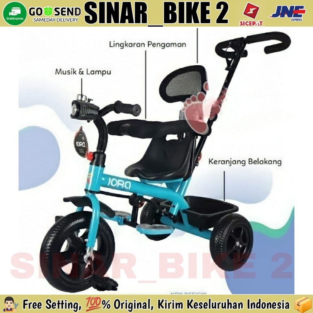 Sepeda Anak Roda Tiga PMB Iora TC-06 &amp; PMB IORA T 27 Stir Lampu Musik Tricycle Anak