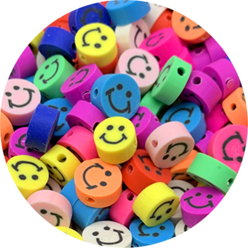 20pcs / Lot Manik-Manik Bulat Motif Smiley Bahan Polymer Clay 10mm Untuk Membuat Perhiasan Handmade DIY