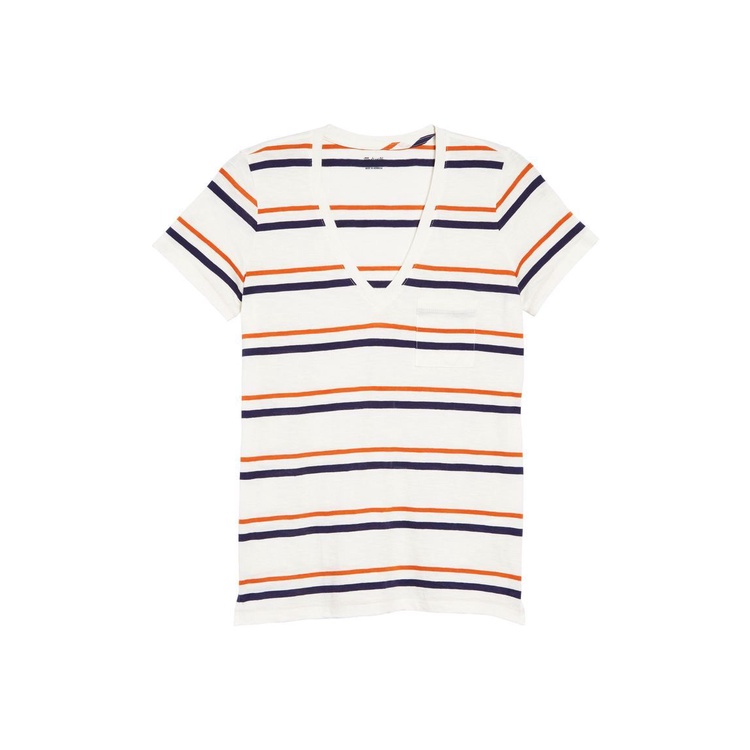 Madewell Whisper Cotton V NECK Tee in Smithly Stripe