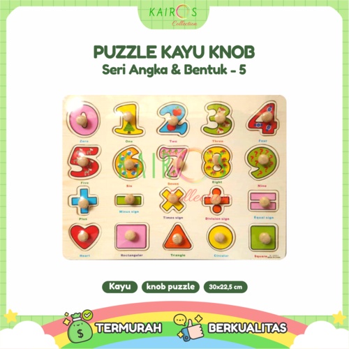 Puzzle Anak Kayu Knob Belajar Angka dan Bentuk