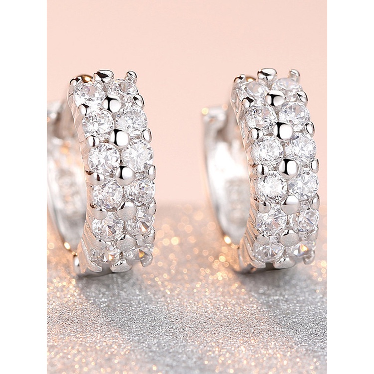 Anting Buckle Kristal Berlian Zirkon Baris Ganda Untuk Wanita