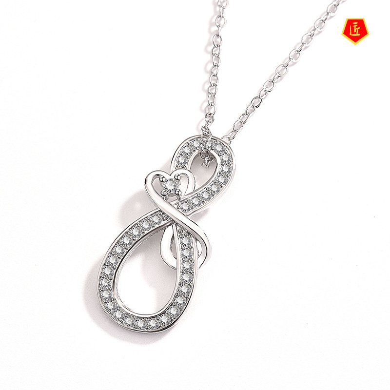 [Ready Stock]Micro-Inlaid Diamond Heart-Shaped Pendant Europe and America Creative 925 Silver Necklace