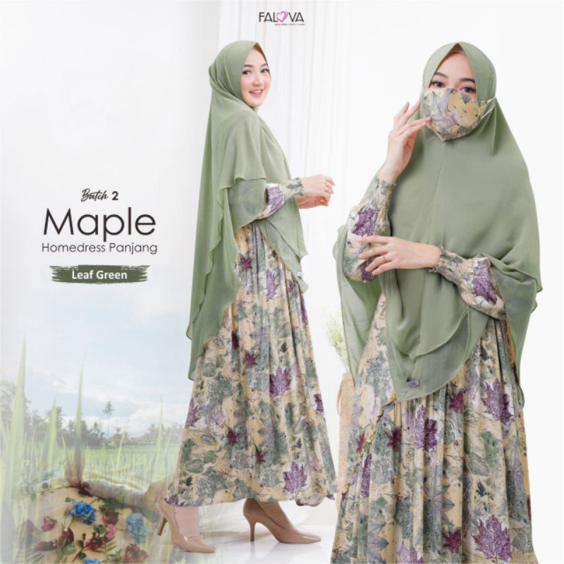 Gamis rayon daily ecoprinting Maple Dress Green Leaf XL by Falova