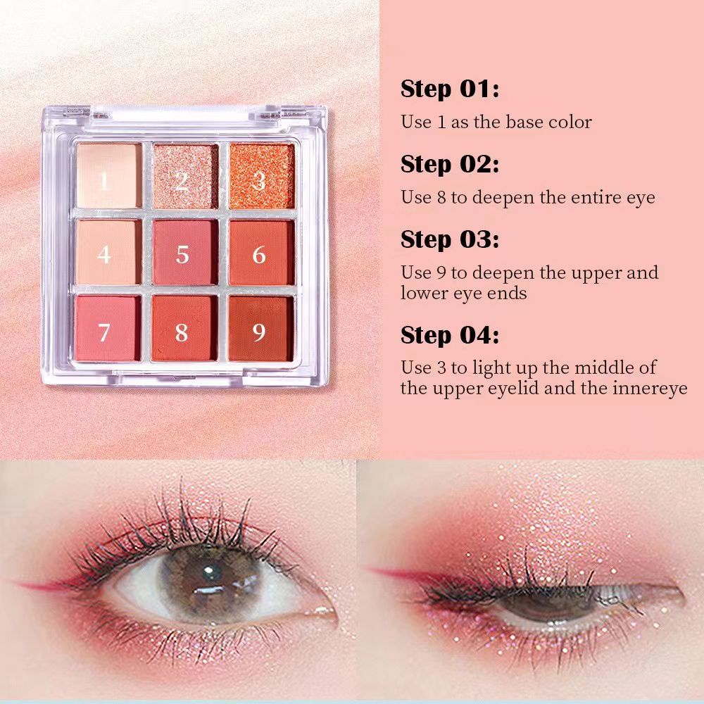 SANIYE E0925 Eyeshadow Palette Waterproof Glitter Pigment 9 Colors ORIGINAL