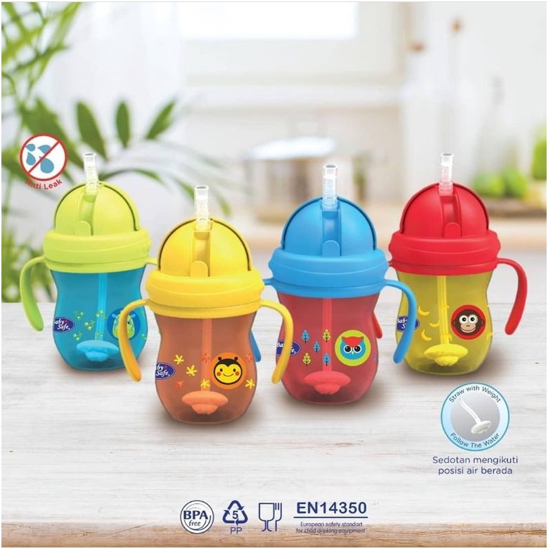 baby safe training cup weighted straw 270ml / baby safe botol minum anak 6+ (SK019)