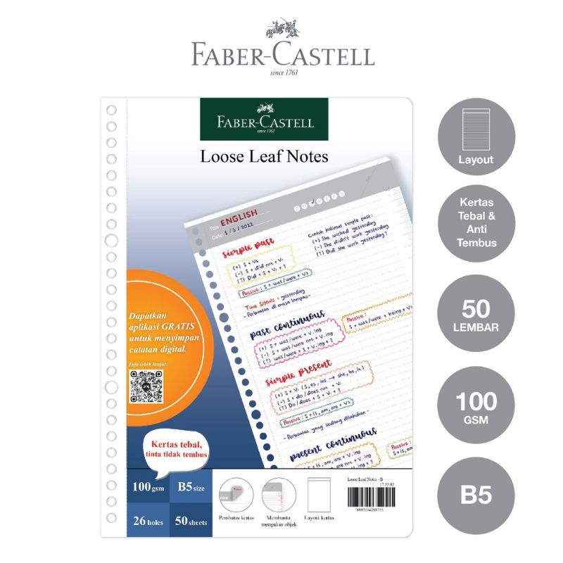 

Faber-Castell Kertas Loose Leaf Digital B5 Isi File 50 Lembar Garis Biasa