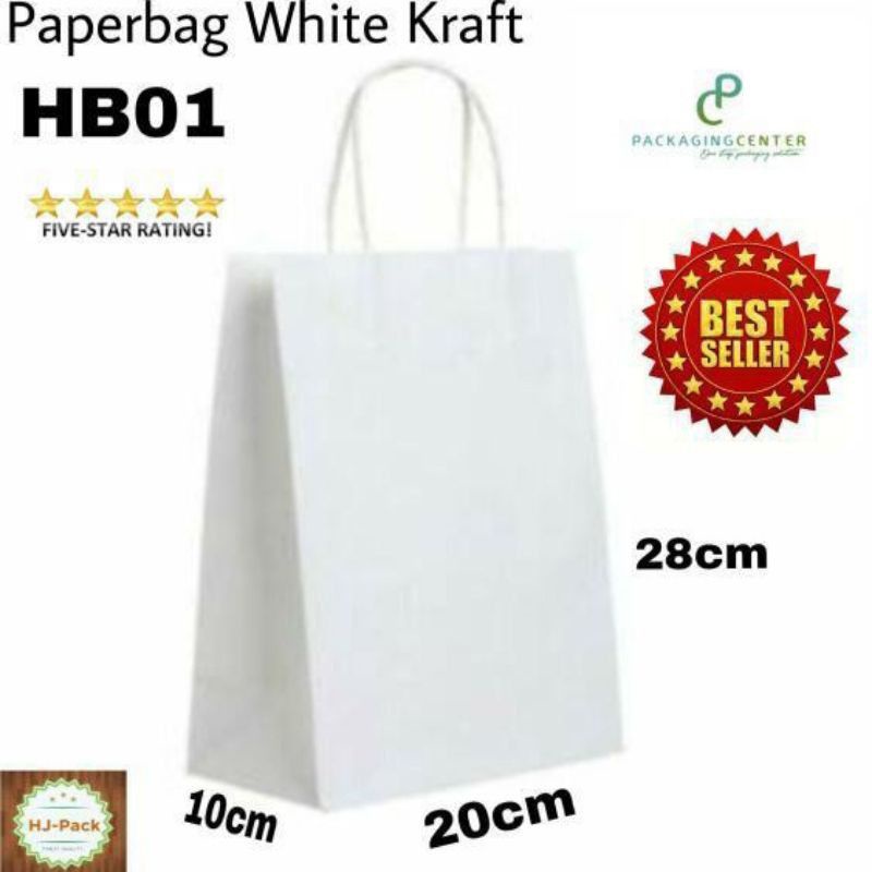 

MIN & KELIPATAN PER 25 PCS / Paper bag Kraft Putih HB01/ Tas kertas Goodie Bag tebal premium/ Paper bag putih polos