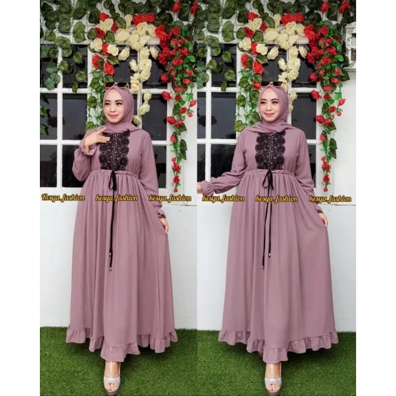 serena maxi ceruty bebydoll / gamis syarii  ceruty renda impor /gamis ceruty terbaru