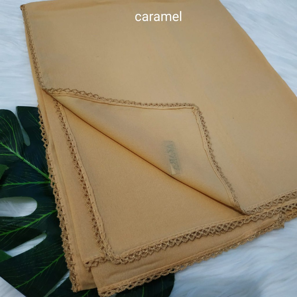 Termurah Pashmina Diamond Lace Picot  / Pasmina Crochet / Pasmina Lace Azara-Caramel