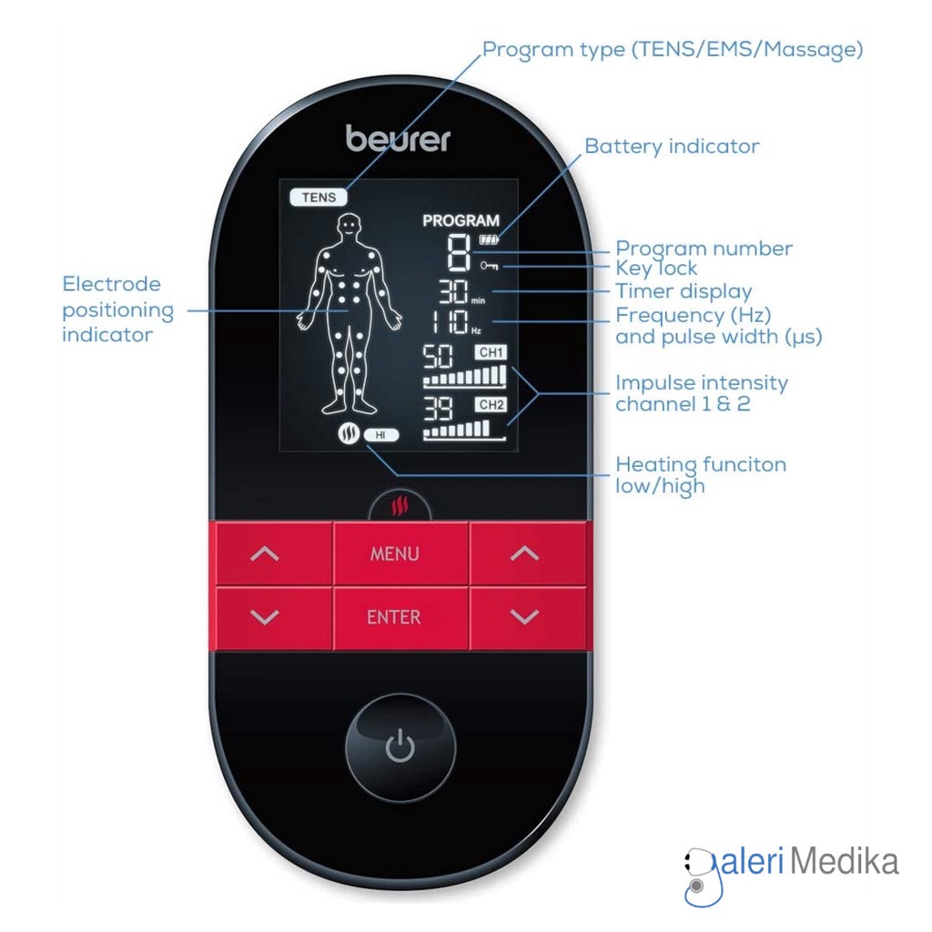 Beurer EM 59 / EM59 / EM-59 Digital TENS/EMS dengan Pemanas - Alat Pijat Terapi