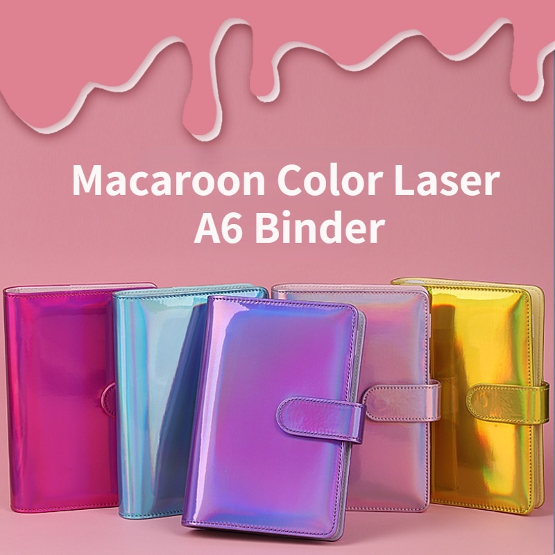 Laser Macaron A6 Binder PU Leather DIY Notebook Cover Diary Planner Scrapbook School Stationery
