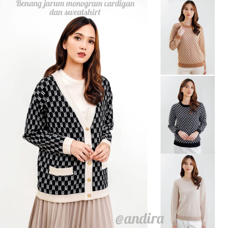 NEW Benang Jarum x Buttonscarves Signature Long Cardigan Monogram Cardigan Sweatshirt Black