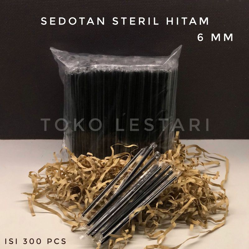 Sedotan Hitam 6mm x 20cm Runcing Steril Higenis Bungkus Plastik