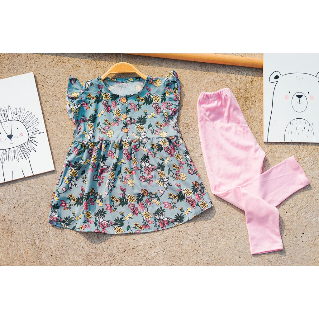 Baju Anak Baby Doll Ethnic Face Teal