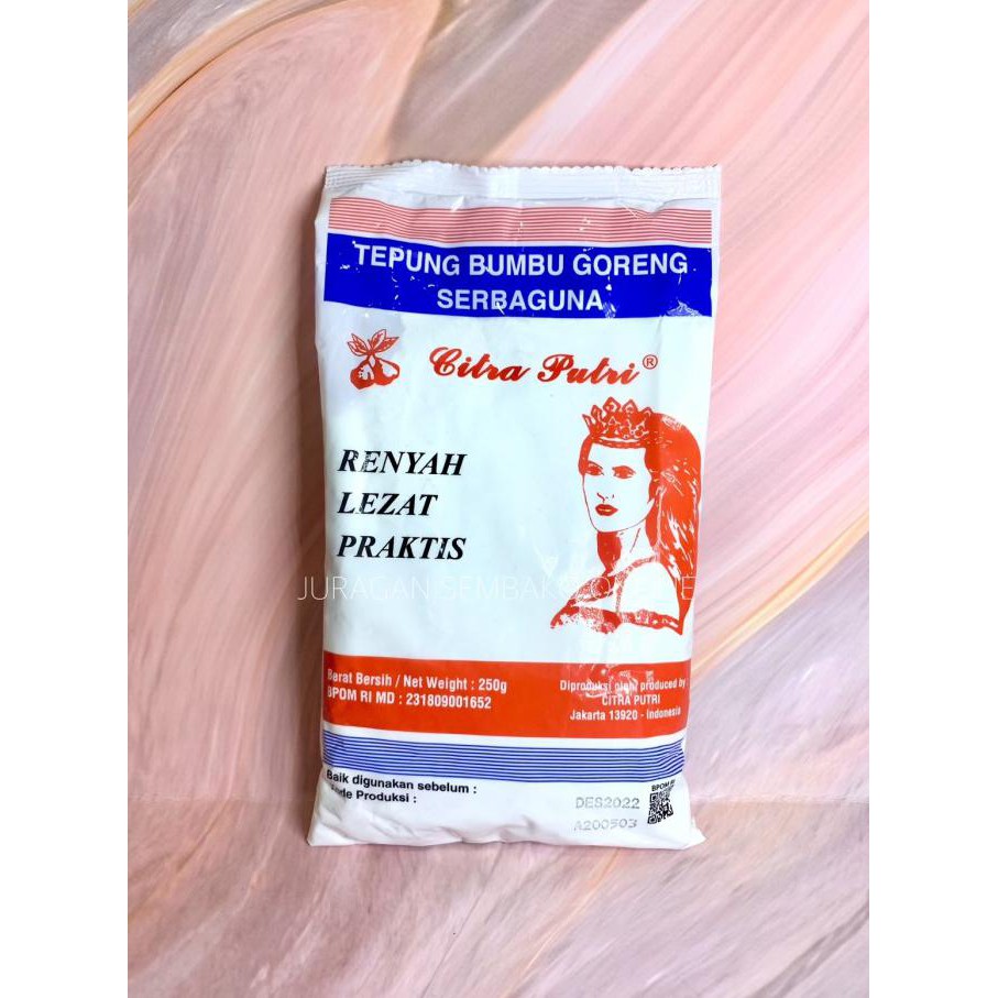 

Cuci Gudang Awal Tahun Tepung Citra Putri 250gr HALAL / Tepung bumbu goreng ayam serbaguna Big Sale