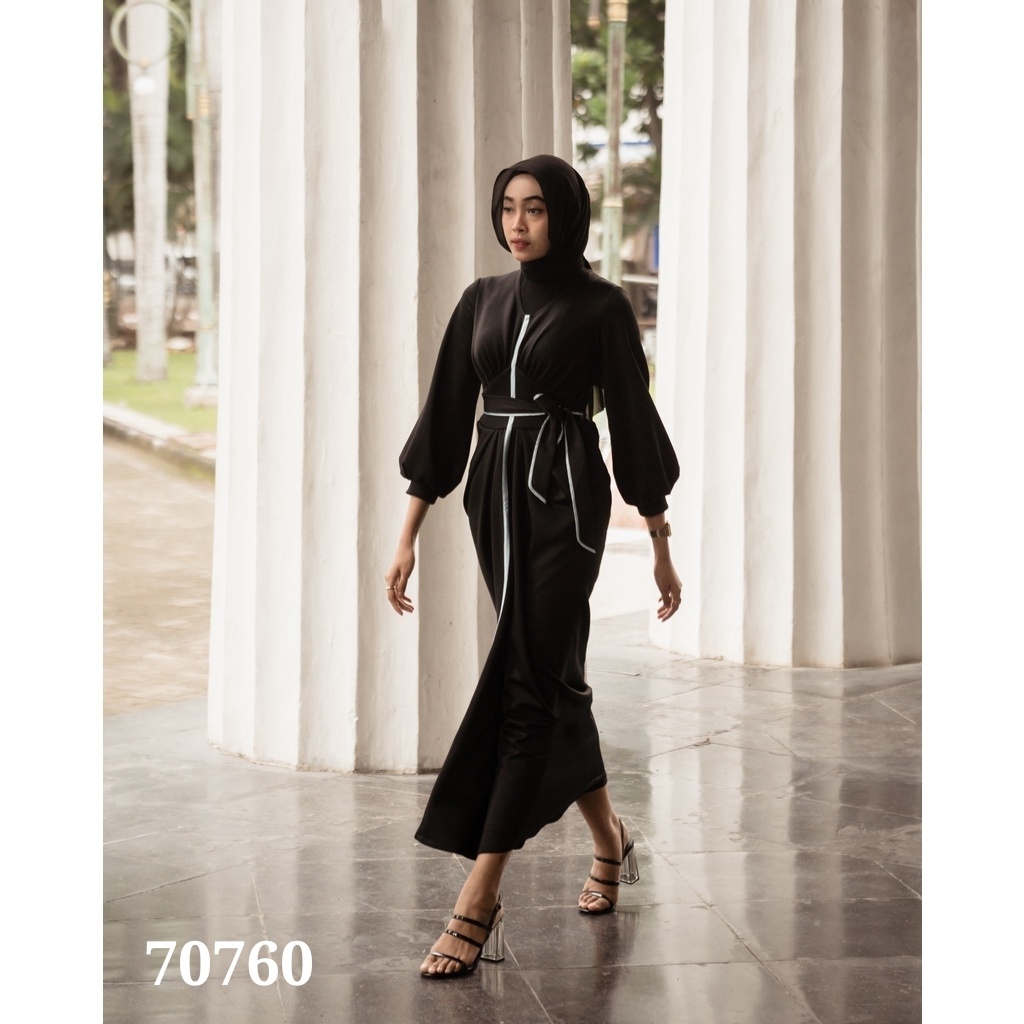 Jual 70760 GAMIS BLACK TITANIUM SCUBA muslim dress hitam hijab