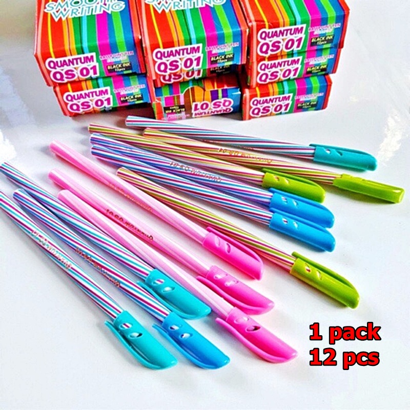 

1PACK isi 12pcs Pulpen Bolpoin Pen Lilin Quantum QS1 Tinta Hitam MURAH ECER GROSIR
