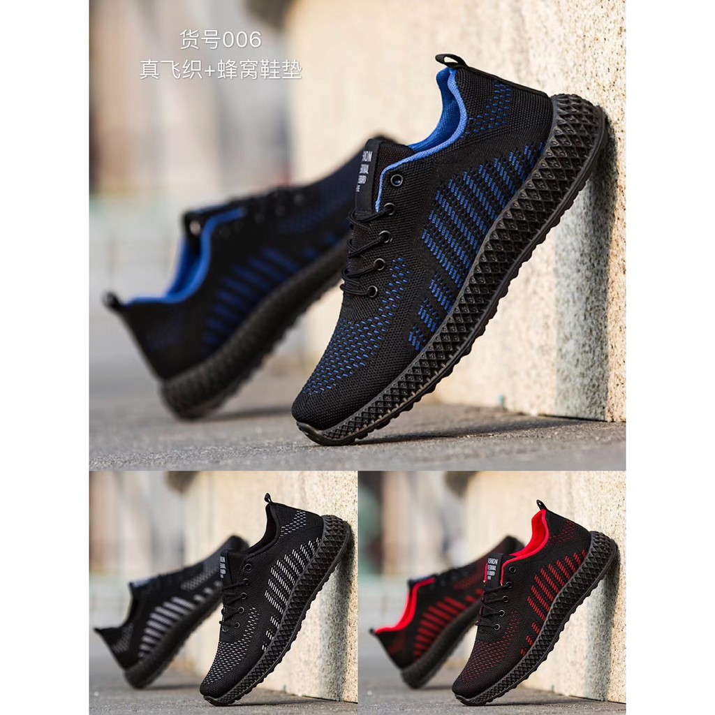 sepatu kasual  casual sepatu pria hitam slip on cowok  rajut pria shoes