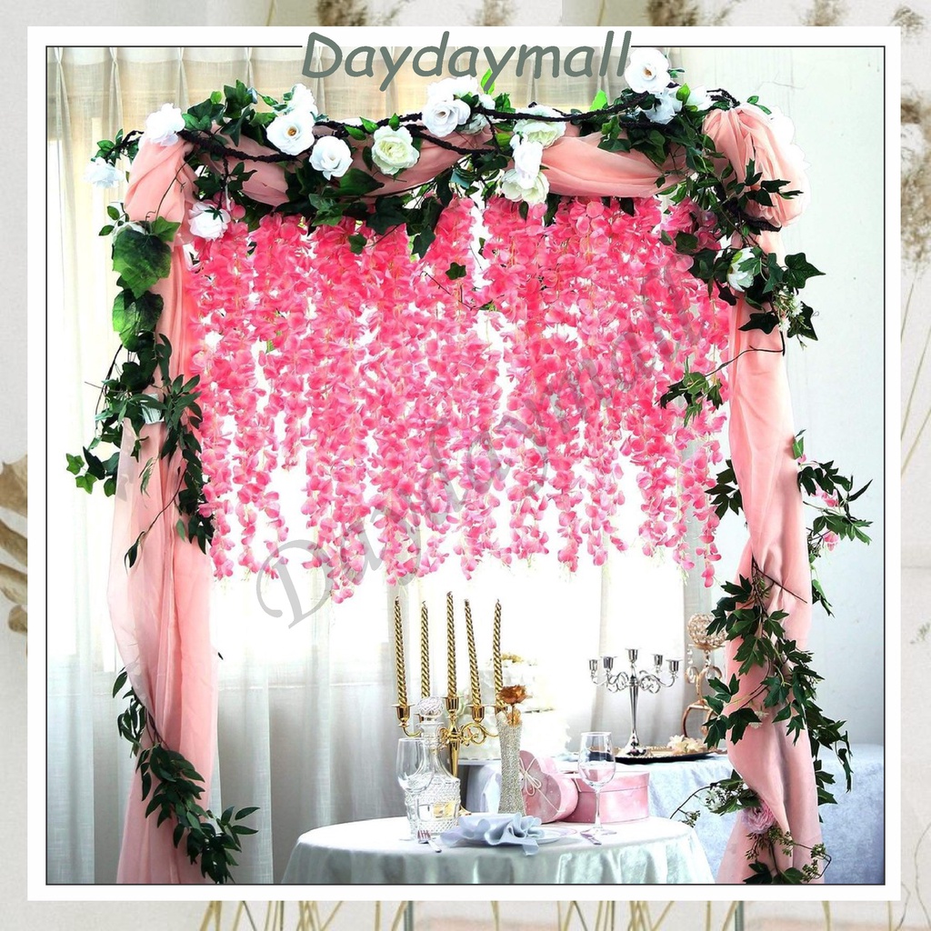 Wisteria Jumbo Daun Rambat Plastik Dekorasi Lamaran Bunga Artificial Wisteria Tanaman KB37