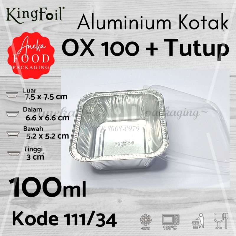 Jual Cup wadah aluminium OX 100+TUTUP foil kotak bujursangkar uk. 7.5x7.5cm