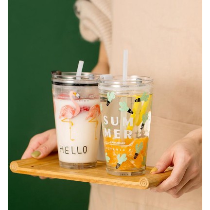 Gelas Kaca + Sedotan + Sendok / Tumbler Kaca