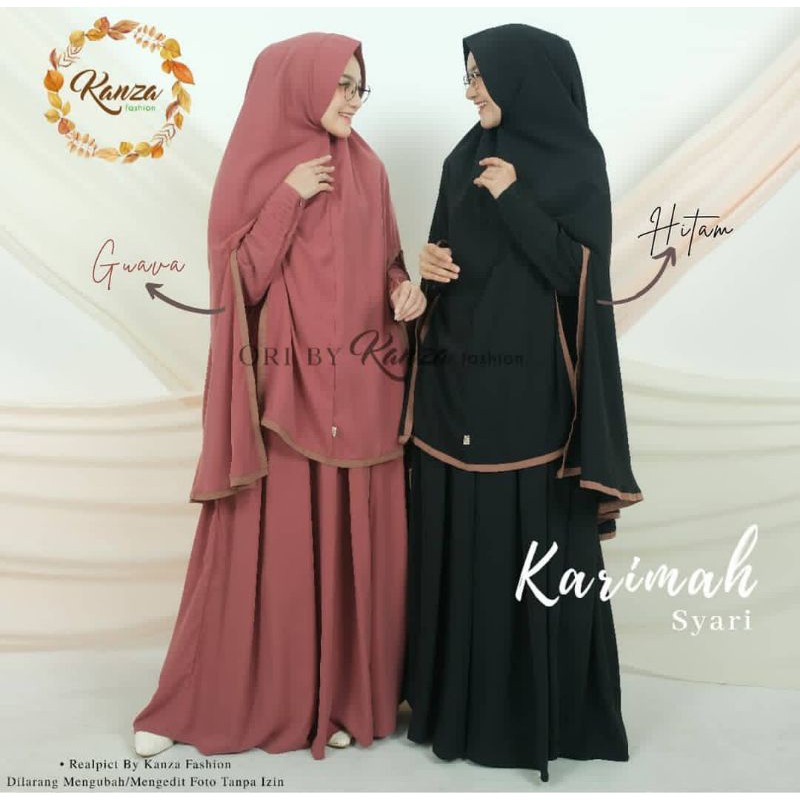 Baju Gamis Syari KARIMAH ori by KANZA Set Khimar Free Cadar Polos