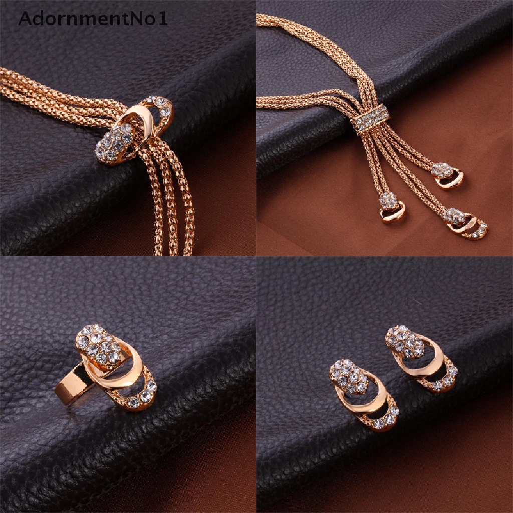 (AdornmentNo1) Set Kalung + Gelang + Cincin + Anting Gantung Panjang Tusuk Aksen Kristal + Rumbai Untuk Perhiasan Wanita / Bridesmaid