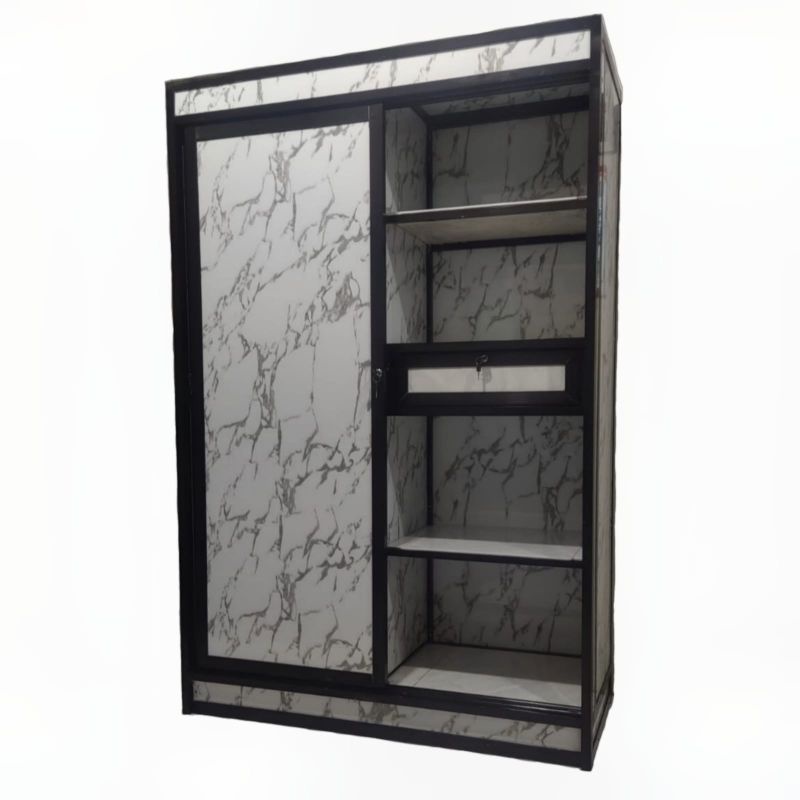 lemari pakaian aluminium sliding 2 pintu cermin jumbo