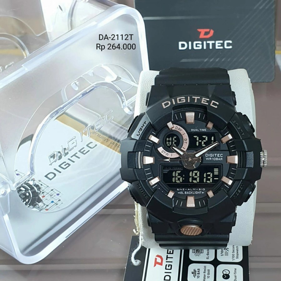 Jam Tangan Digitec 2112T dualtime original alarm tanggal hari aktif